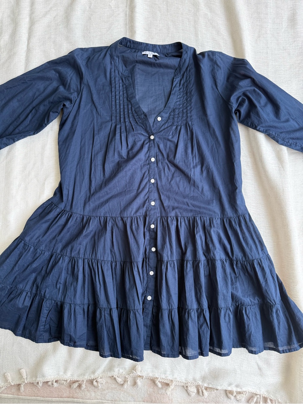 LAKE Eloise Tiered Mini Dress In Navy 100% Cotton